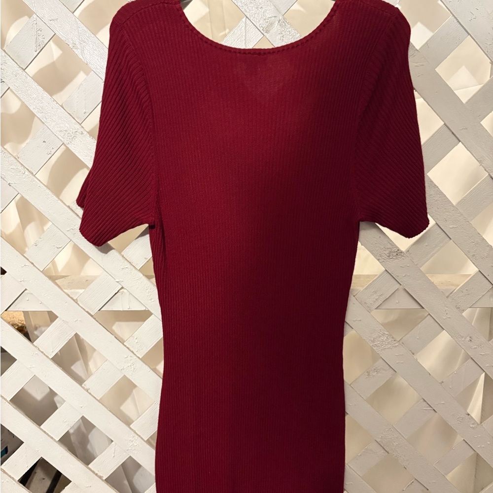 Women's Red Ribbed Dress - Picture 4 of 4